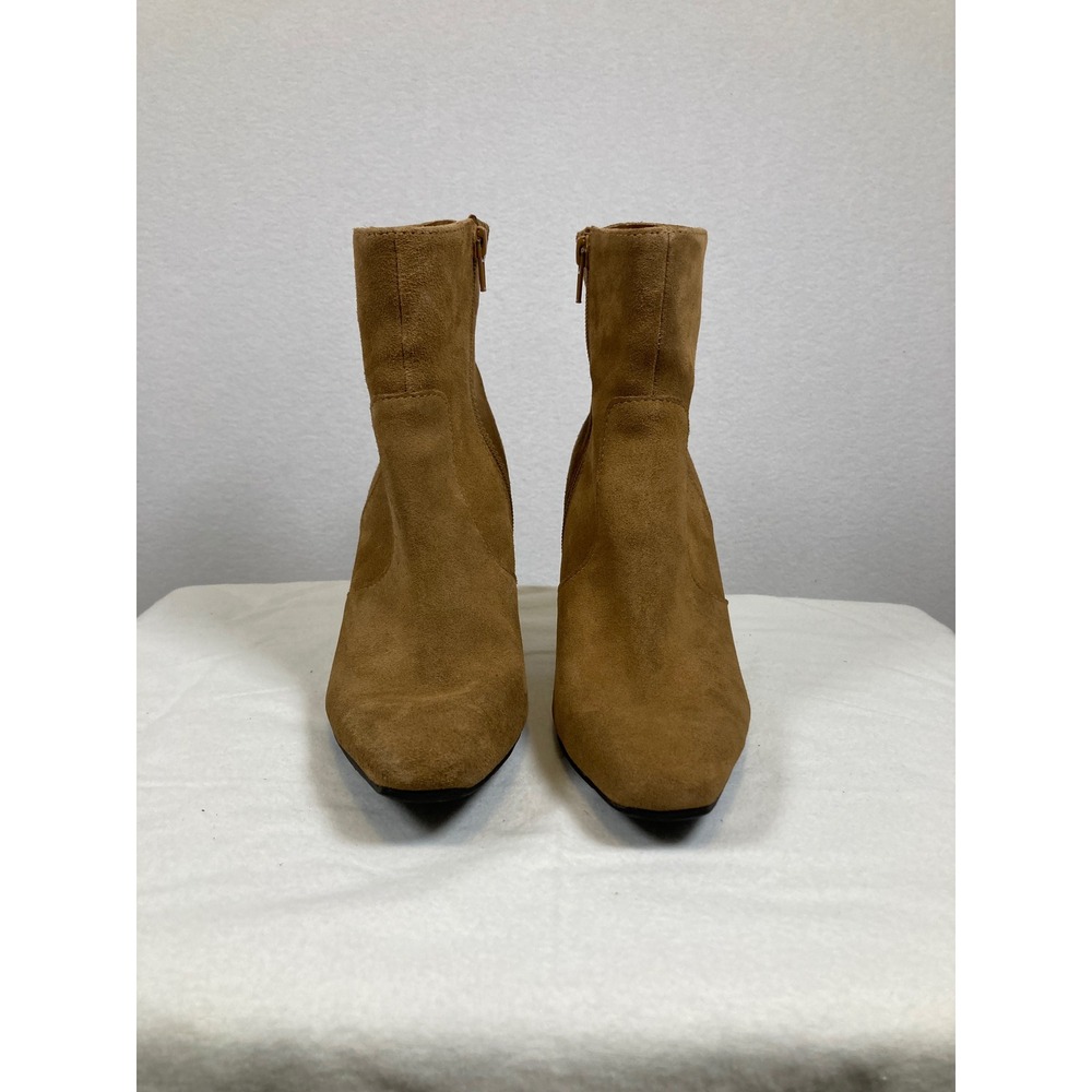 Open Edit Ankle Boots Women 7M Tan‎ Suede Leather Pointed Toe Block Heel Zip - Picture 9 of 10